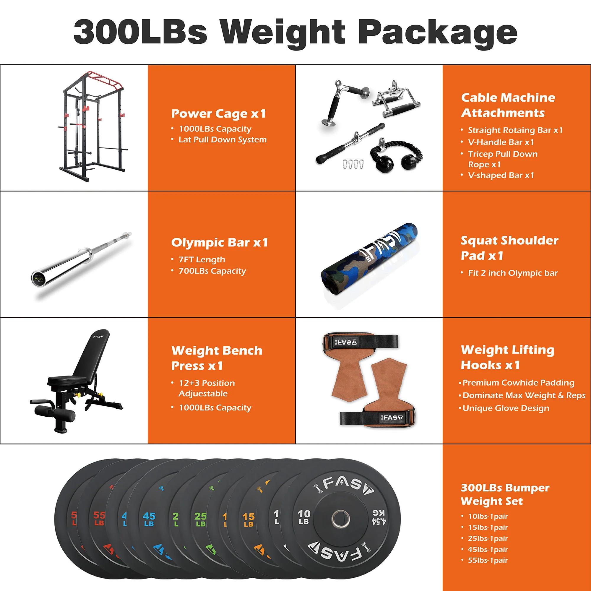 IFAST 100/160/210/300/340 lbs Power Cage Gym Package - Image 12